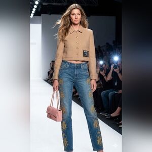 True Religion High Rise Slim Straight Embroidery Ornate Blue size 29